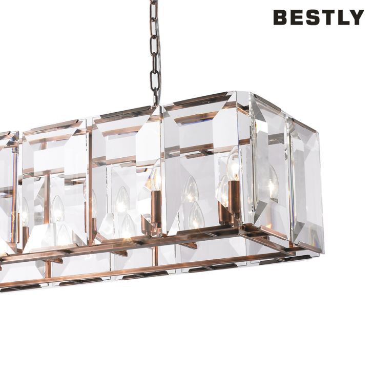 Long Pendant Lamp With Clearly Glass In Red Copper Finish